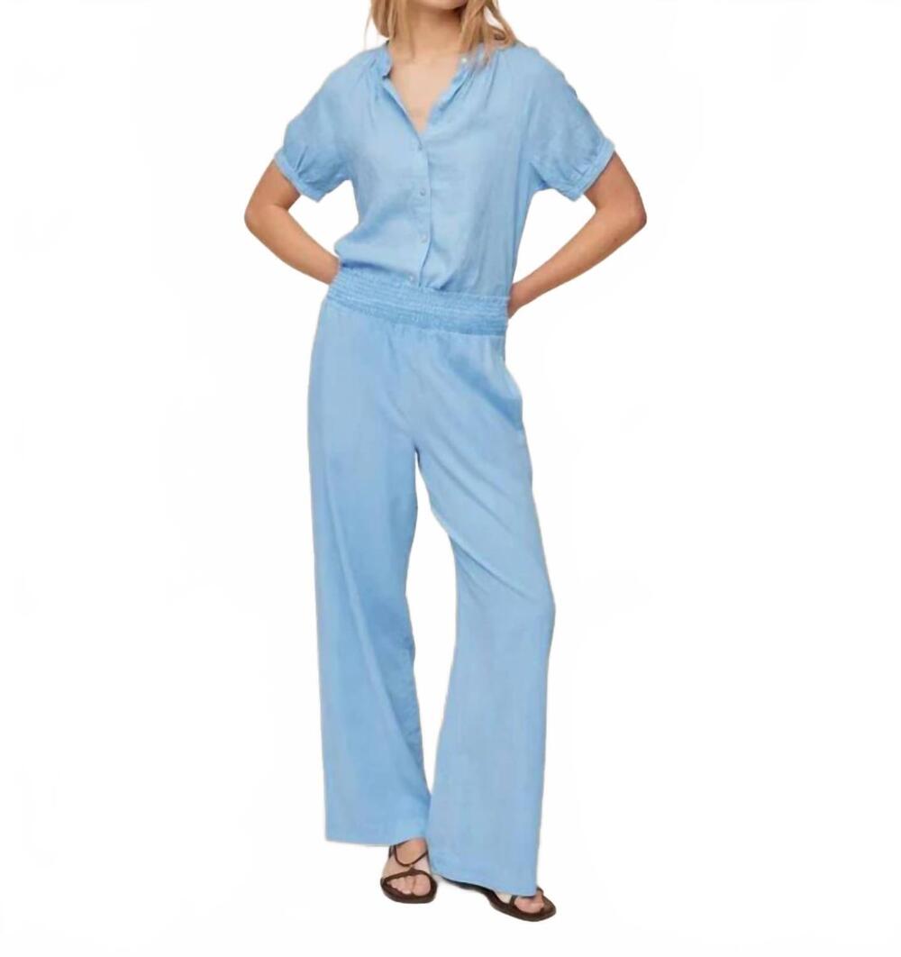 NEW BELLA DAHL smocked waist wide leg pant in tidal blue